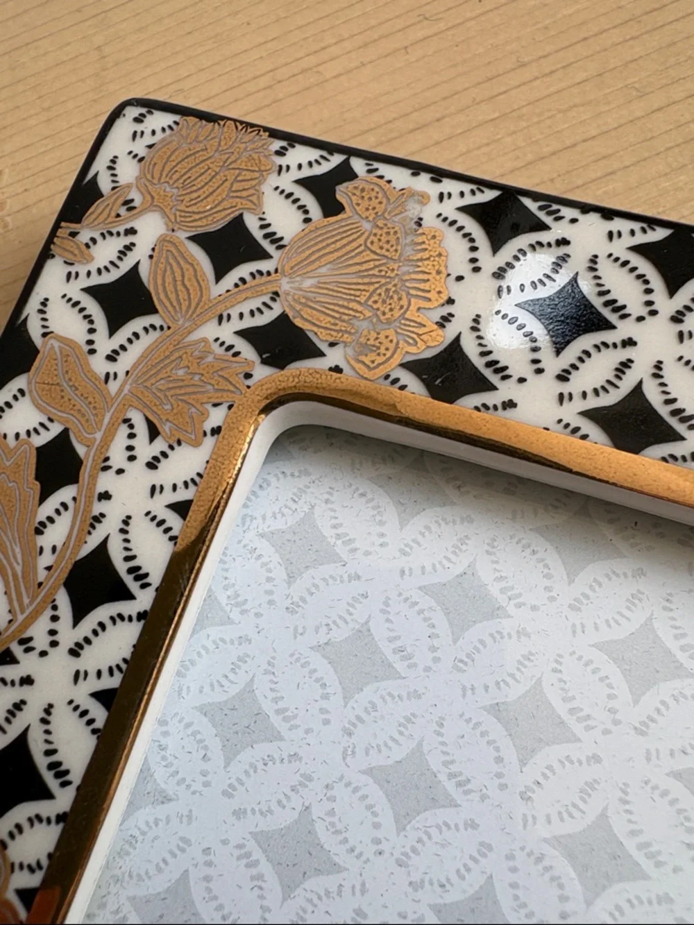 Anthropologie Black, White and Gold Floral Picture Frame - 5”x7” photo